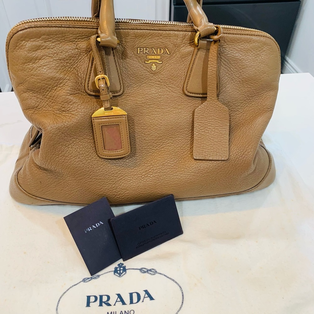 Vintage PRADA Argilla Cervo Leather Tote Bag